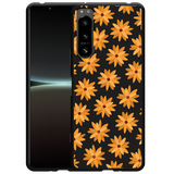 Hoesje Zwart geschikt voor Sony Xperia 5 IV - Oranje Bloemen