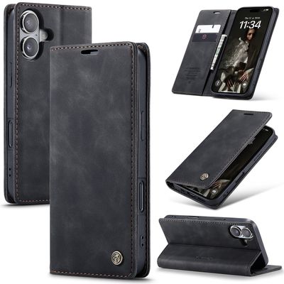 Caseme Hoesje geschikt voor iPhone 16 - Retro Wallet Case - Zwart