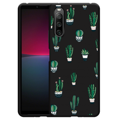 Cazy Hoesje Zwart geschikt voor Sony Xperia 10 IV - Green Cactus