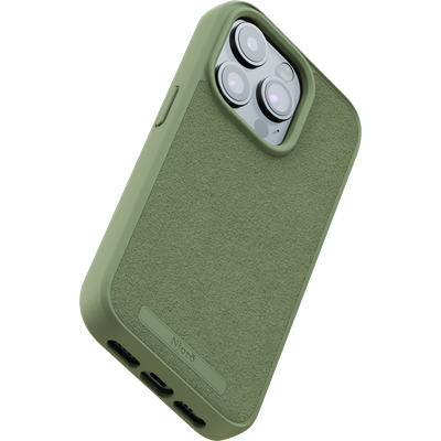 Njord Collections Suede Comfort+ Hoesje geschikt voor iPhone 15 Pro - 2M valbescherming - Gerecycled / Duurzaam materiaal - Olive