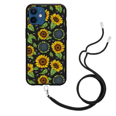 Cazy Hoesje met Koord Zwart geschikt voor iPhone 12/12 Pro - Sunflowers