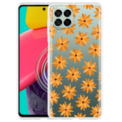 Cazy Hoesje geschikt voor Samsung Galaxy M53 - Oranje Bloemen