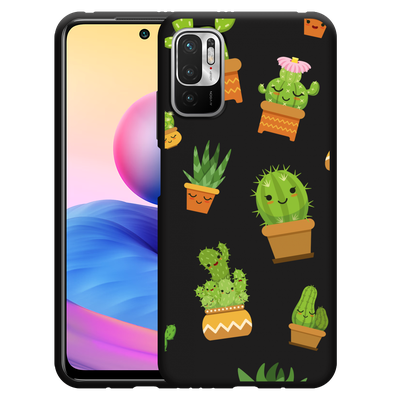 Cazy Hoesje Zwart geschikt voor Xiaomi Redmi Note 10 5G - Happy Cactus