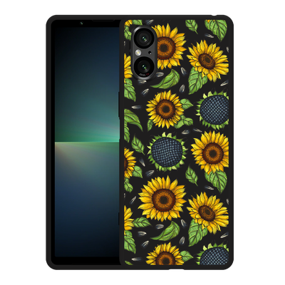 Cazy Hoesje Zwart geschikt voor Sony Xperia 5 V Sunflowers