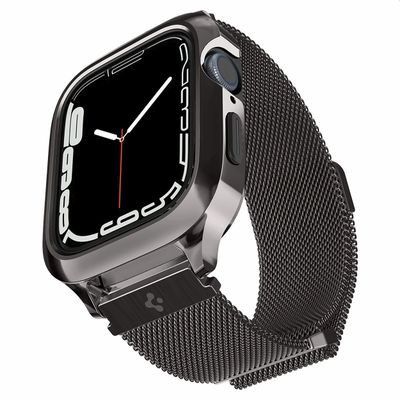 Hoesje geschikt voor Apple Watch 9/8/7 (45mm) - Spigen Metal Fit Pro Case - Graphite