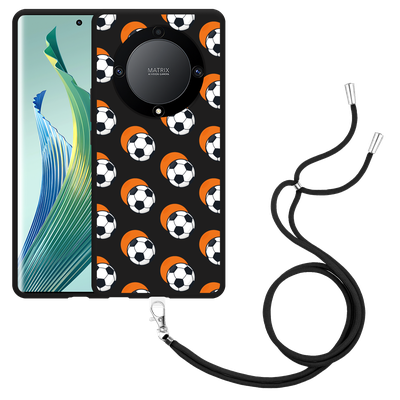 Cazy Hoesje met koord Zwart geschikt voor Honor Magic5 Lite Soccer Ball Orange