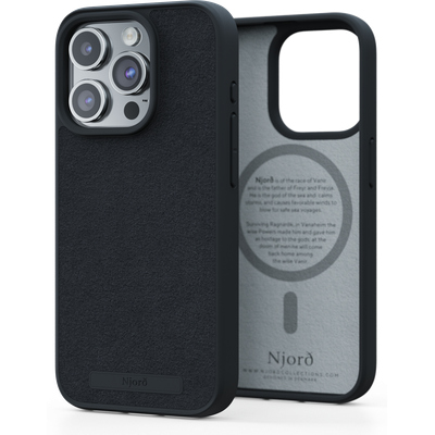 Njord Collections Suede Comfort+ Hoesje geschikt voor iPhone 15 Pro - 2M valbescherming - Gerecycled / Duurzaam materiaal - Zwart