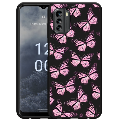 Cazy Hoesje Zwart geschikt voor Nokia G60 - Roze Vlinders
