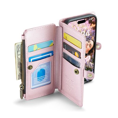 Caseme Case iPhone 16 - Crossbody Wallet Case - Pink