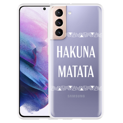 Cazy Hoesje geschikt voor Samsung Galaxy S21 - Hakuna Matata white
