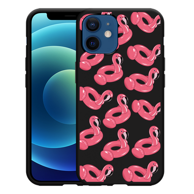 Cazy Hoesje Zwart geschikt voor iPhone 12/12 Pro - Inflatable Flamingos