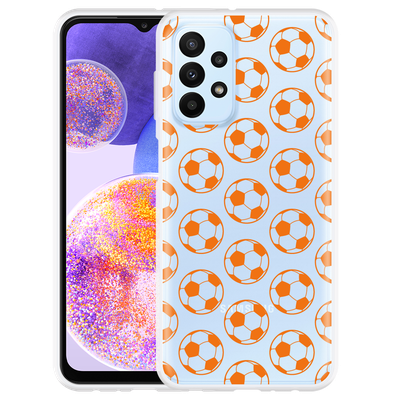 Cazy Hoesje geschikt voor Samsung Galaxy A23 - Orange Soccer Balls