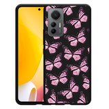 Hoesje Zwart geschikt voor Xiaomi 12 Lite - Roze Vlinders