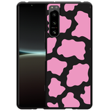 Hoesje Zwart geschikt voor Sony Xperia 5 IV - Roze Koeienvlekken