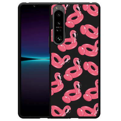 Cazy Hoesje Zwart geschikt voor Sony Xperia 1 IV - Inflatable Flamingos