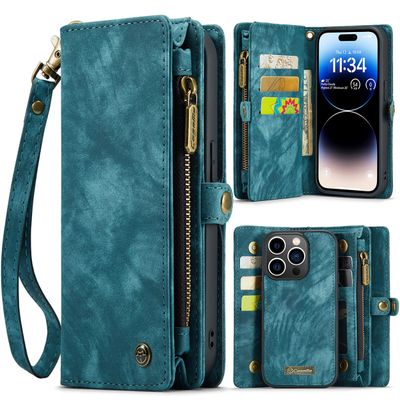 Hoesje geschikt voor iPhone 15 Pro - CASEME Luxe Leren Portemonnee Hoesje - Blauw