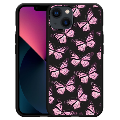 Cazy Hoesje Zwart geschikt voor iPhone 13 - Roze Vlinders