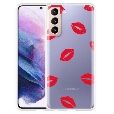 Cazy Hoesje geschikt voor Samsung Galaxy S21 - Red Kisses