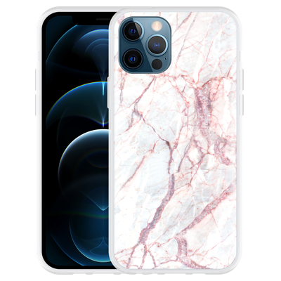 Cazy Hoesje geschikt voor iPhone 12 Pro - White Pink Marble