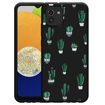 Cazy Hoesje Zwart geschikt voor Samsung Galaxy A03 - Green Cactus