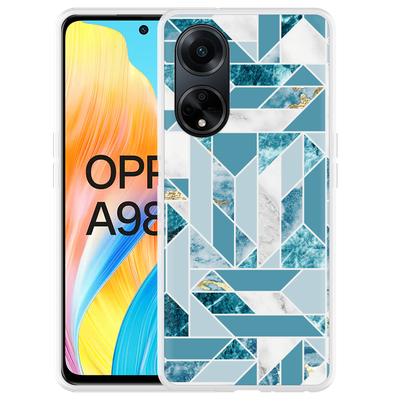 Cazy Hoesje geschikt voor Oppo A98 5G Blauw Marmer Patroon