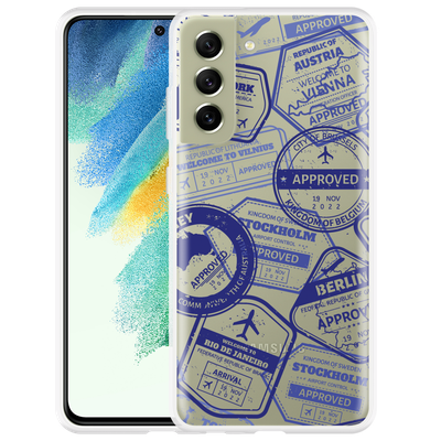 Cazy Hoesje geschikt voor Samsung Galaxy S21 FE - Paspoort Stempels