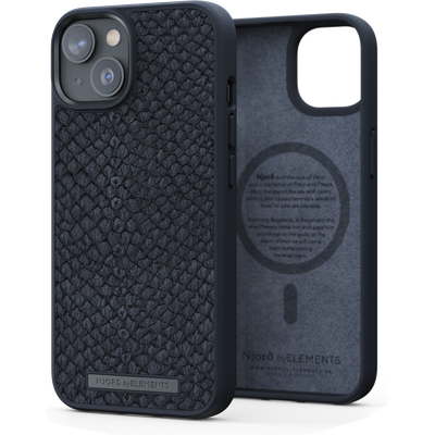 Njord Collections Hoesje geschikt voor iPhone 14 - Zalm Leder - Donkergrijs