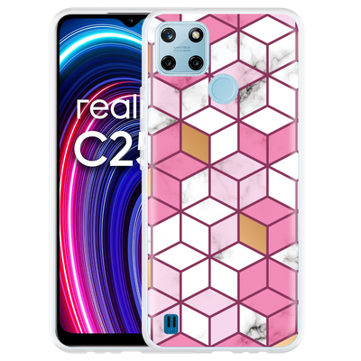 Cazy Hoesje geschikt voor Realme C25Y - Pink White Marble