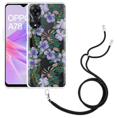 Cazy Hoesje met koord geschikt voor Oppo A78 5G Purple Flowers