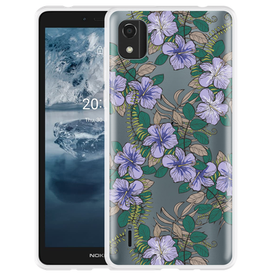 Cazy Hoesje geschikt voor Nokia C2 2nd Edition - Purple Flowers