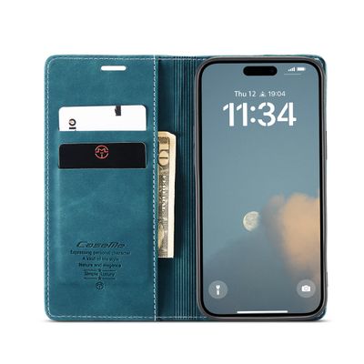 Caseme Hoesje geschikt voor iPhone 16 - Retro Wallet Case - Blauw