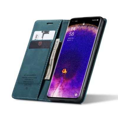 Caseme Hoesje geschikt voor Oppo Find X5 Pro - Retro Wallet Case - Blauw