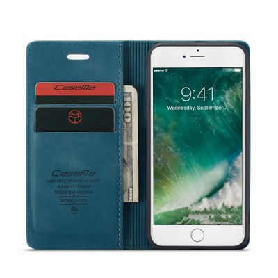Caseme Hoesje geschikt voor iPhone 7/8/SE 2020/2022 - Retro Wallet Case - Blauw