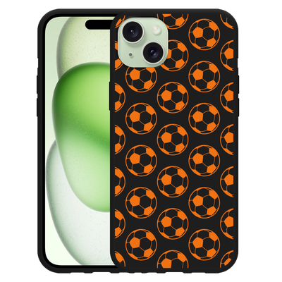 Cazy Hoesje Zwart geschikt voor iPhone 15 Plus Orange Soccer Balls