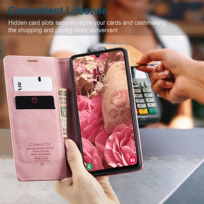 Samsung Galaxy A34 Hoesje - CASEME Retro Telefoonhoesje met Portemonnee - Roze