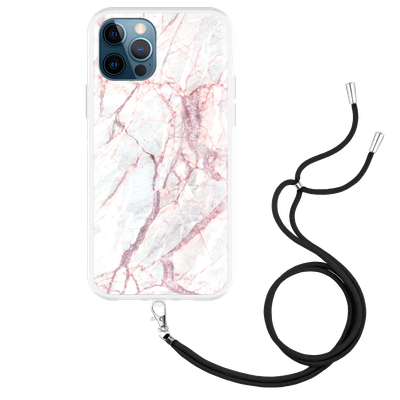 Cazy Hoesje met Koord geschikt voor iPhone 12 Pro - White Pink Marble