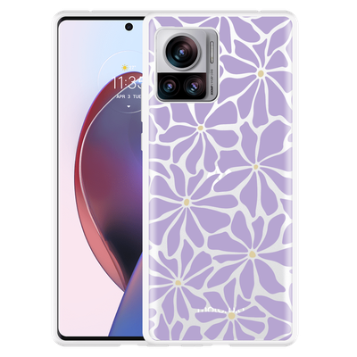 Cazy Hoesje geschikt voor Motorola Edge 30 Ultra Abstracte Paarse Bloemen