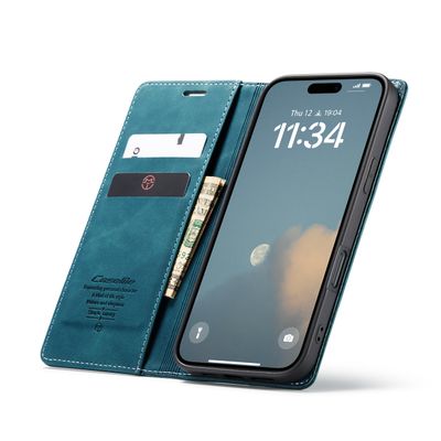 Caseme Hoesje geschikt voor iPhone 16 - Retro Wallet Case - Blauw