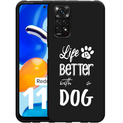 Cazy Hoesje Zwart geschikt voor Xiaomi Redmi Note 11/11S - Life Is Better With a Dog Wit