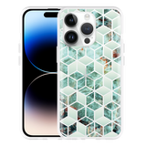 Hoesje geschikt voor iPhone 14 Pro - Groen Hexagon Marmer