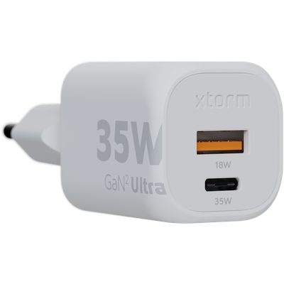 Xtorm 35W Fuel Series 5 Powerbank 20.000mAh - Wit + Xtorm 20W GaN2-Ultra Lader + Essential USB-C naar Lightning Kabel