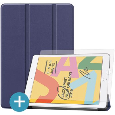 Cazy Hoes geschikt voor iPad 2021 (9th Gen)/2020 (8th Gen)/iPad 2019 (7th Gen) - TriFold Tablet Smart Cover met Screenprotector - Blauw