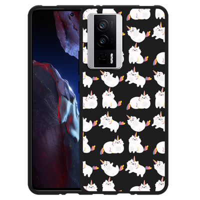 Cazy Hoesje Zwart geschikt voor Poco F5 Pro Unicorn Cat