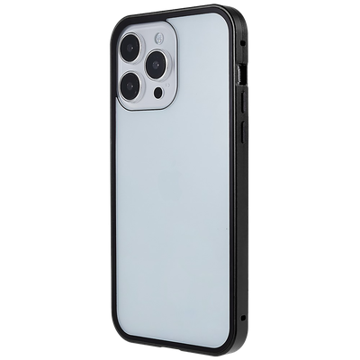 Cazy Magnetisch Hoesje geschikt voor iPhone 15 Pro Max - Metalen Frame met Gehard Glas en Ingebouwde Screenprotector - Zwart
