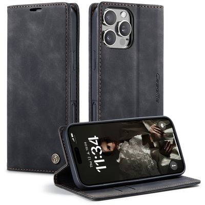 Caseme Hoesje geschikt voor iPhone 16 Pro - Retro Wallet Case - Zwart