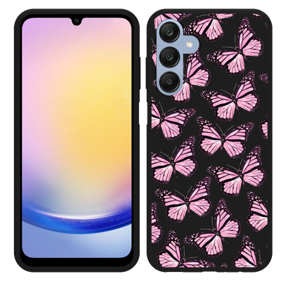 Cazy Hoesje Zwart geschikt voor Samsung Galaxy A25 Roze Vlinders