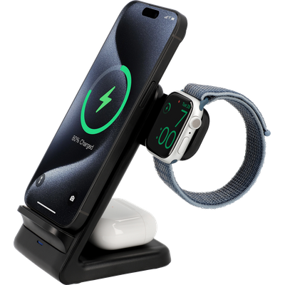 Just in Case 3 in 1 Wireless Charger Stand 15W - Black