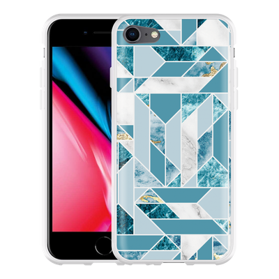 Cazy Hoesje geschikt voor iPhone 8 - Blauw Marmer Patroon