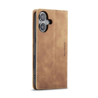 Caseme Hoesje geschikt voor iPhone 16 - Retro Wallet Case - Bruin