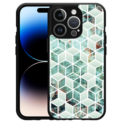 Cazy Hardcase Hoesje geschikt voor iPhone 14 Pro Groen Hexagon Marmer